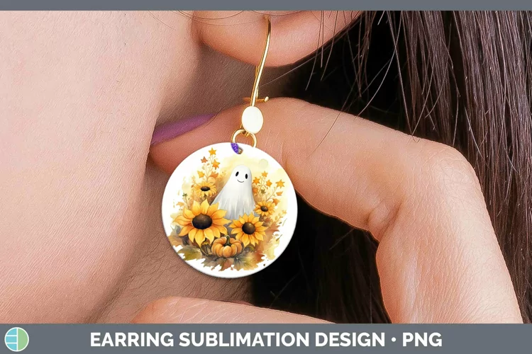Autumn Watercolor Ghost Round Earrings Sublimation Earrings