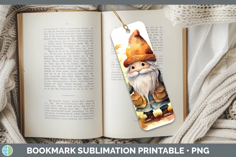 Autumn Watercolor Gnomes Bookmark Sublimation Printable Desi