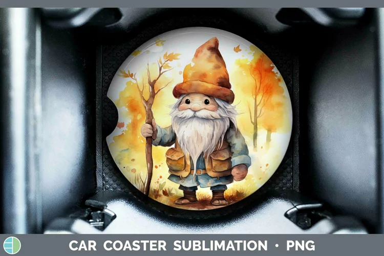 Autumn Watercolor Gnomes Car Coaster Sublimation Coaster Des