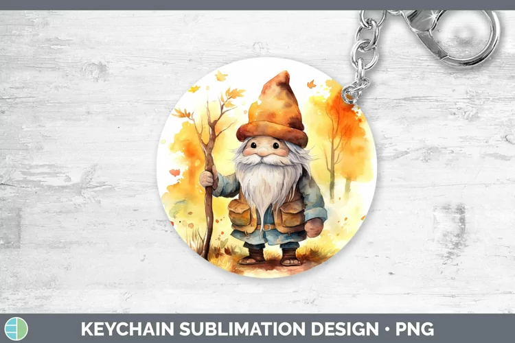 Autumn Watercolor Gnomes Keychain Sublimation Keyring Design