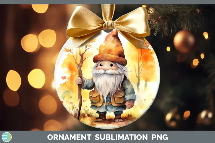 Autumn Watercolor Gnomes Ornament Sublimation Bauble Designs