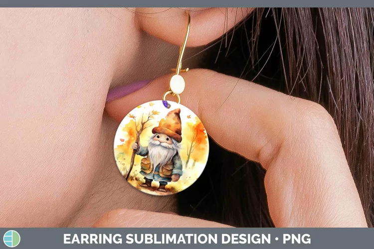 Autumn Watercolor Gnomes Round Earrings Sublimation Earrings