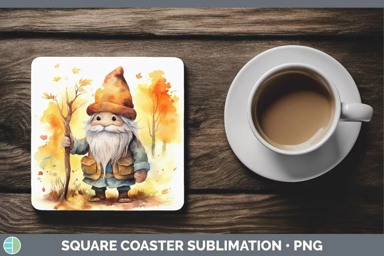 Autumn Watercolor Gnomes Square Coaster Sublimation Coaster
