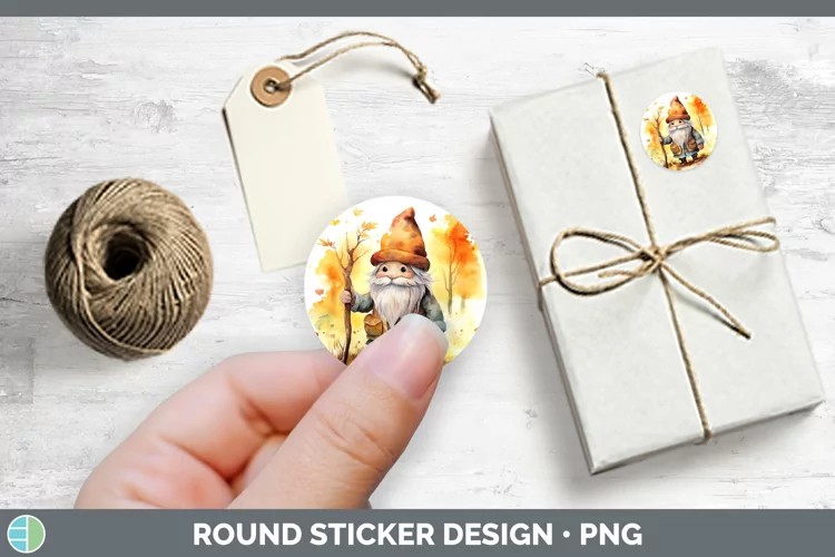 Autumn Watercolor Gnomes Stickers | Round Labels Designs