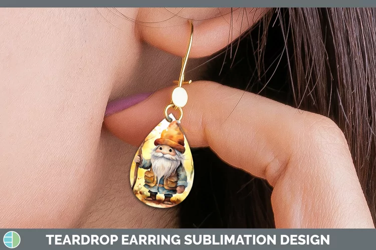 Autumn Watercolor Gnomes Teardrop Earrings Sublimation Earri