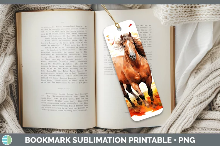 Autumn Watercolor Horse Bookmark Sublimation Printable Desig
