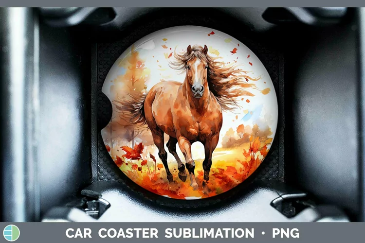Autumn Watercolor Horse Car Coaster Sublimation Coaster Desi