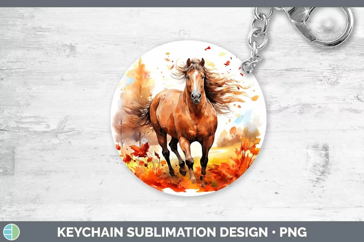 Autumn Watercolor Horse Keychain Sublimation Keyring Designs