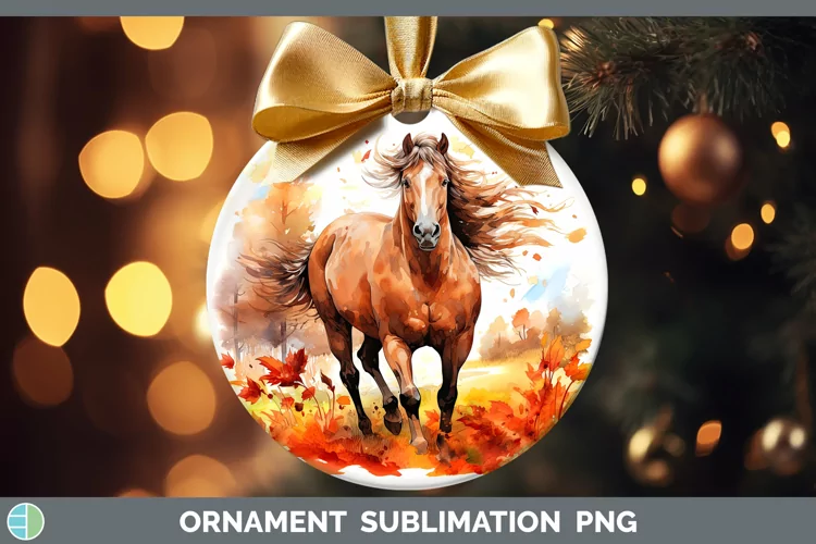 Autumn Watercolor Horse Ornament Sublimation Bauble Designs
