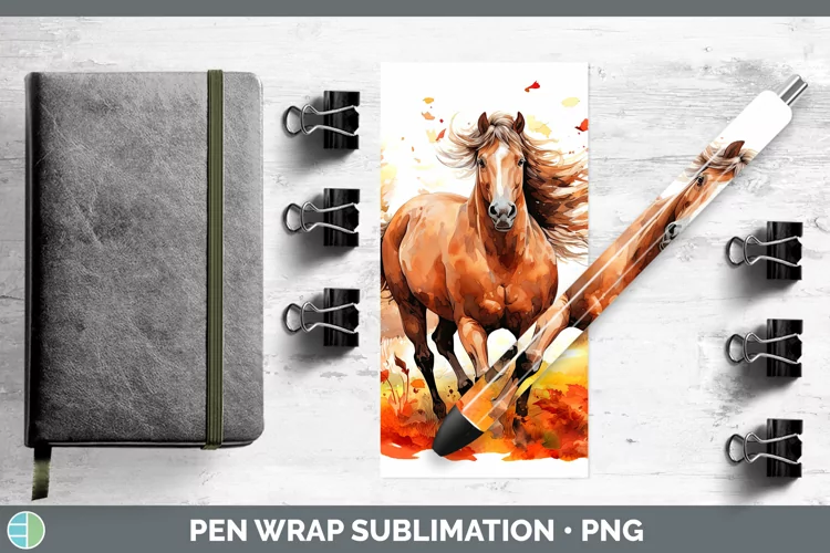 Autumn Watercolor Horse Pen Wrap Sublimation Epoxy Pen Desig