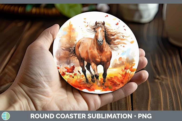 Autumn Watercolor Horse Round Coaster Sublimation Coaster De