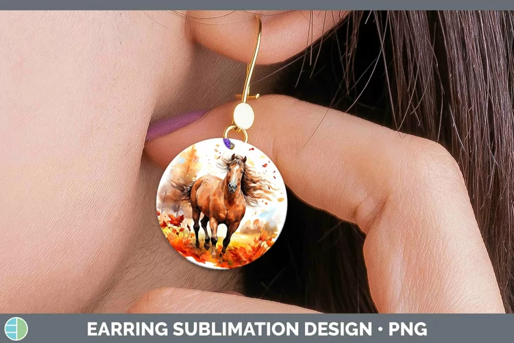Autumn Watercolor Horse Round Earrings Sublimation Earrings
