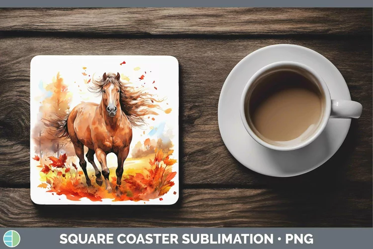 Autumn Watercolor Horse Square Coaster Sublimation Coaster D