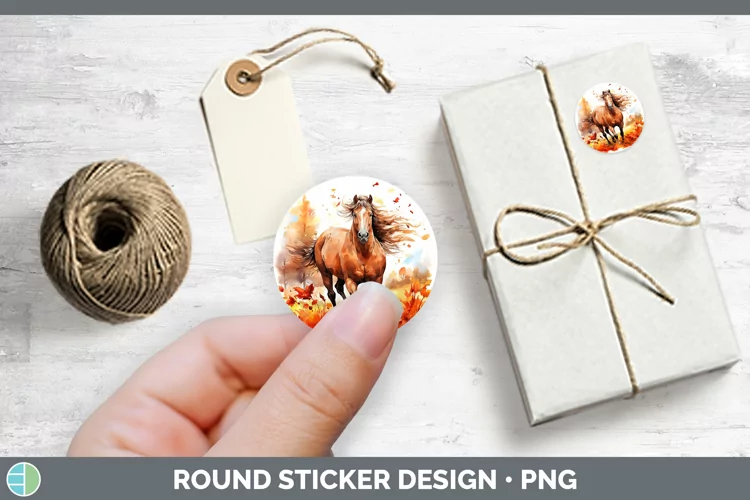 Autumn Watercolor Horse Stickers | Round Labels Designs