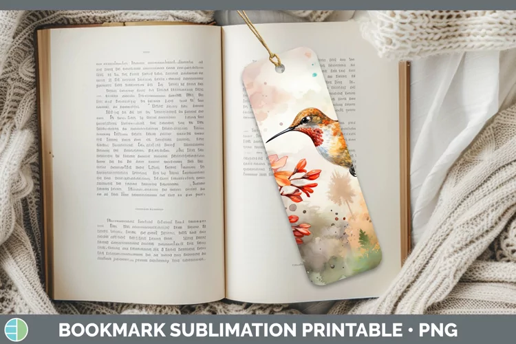 Autumn Watercolor Hummingbird Bookmark Sublimation Printable