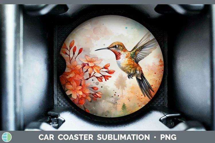 Autumn Watercolor Hummingbird Car Coaster Sublimation Coaste