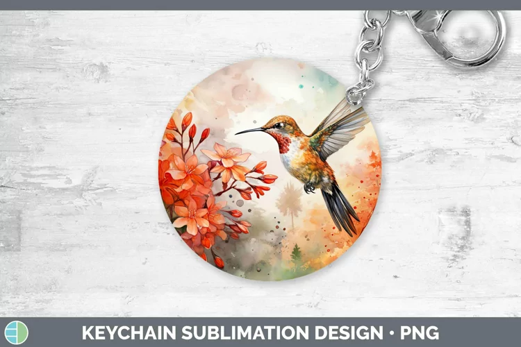 Autumn Watercolor Hummingbird Keychain Sublimation Keyring D