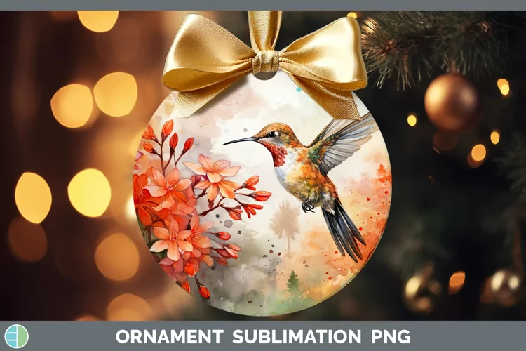 Autumn Watercolor Hummingbird Ornament Sublimation Bauble De