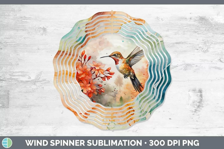 Autumn Watercolor Hummingbird Wind Spinner Sublimation Spinn