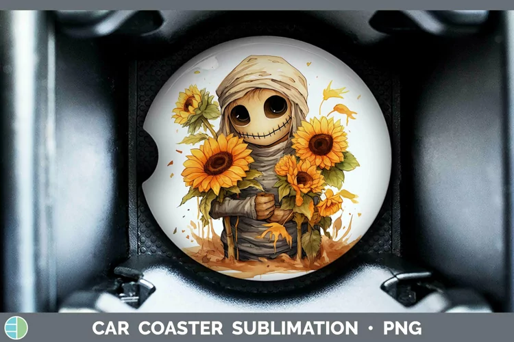 Autumn Watercolor Mummy Car Coaster Sublimation Coaster Desi