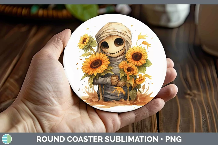 Autumn Watercolor Mummy Round Coaster Sublimation Coaster De