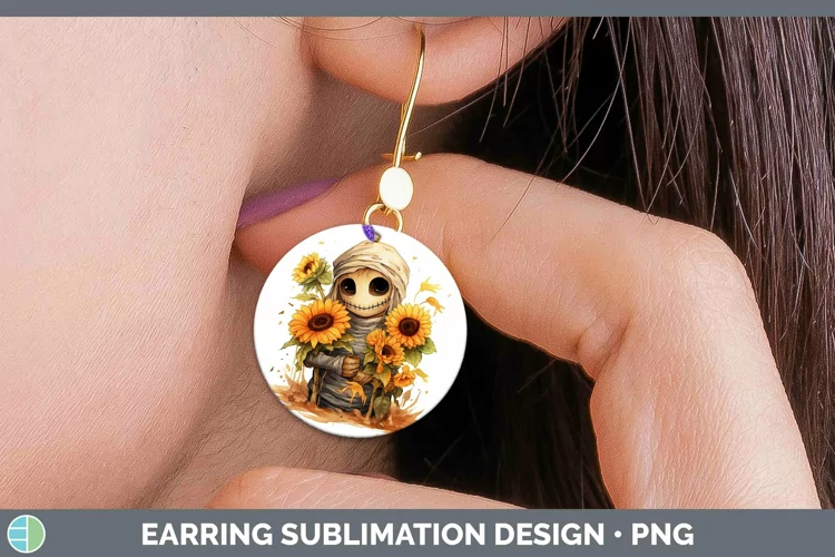 Autumn Watercolor Mummy Round Earrings Sublimation Earrings