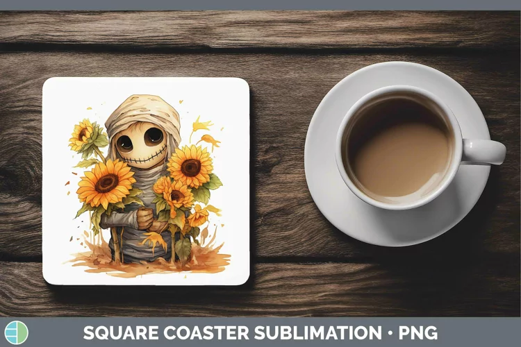 Autumn Watercolor Mummy Square Coaster Sublimation Coaster D