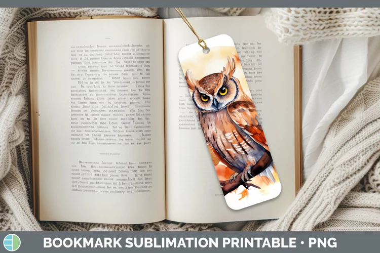 Autumn Watercolor Owl Bookmark Sublimation Printable Designs