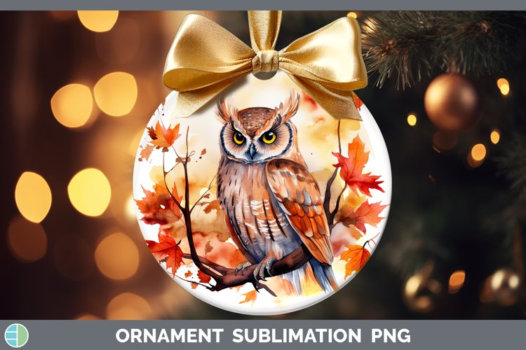 Autumn Watercolor Owl Ornament Sublimation Bauble Designs