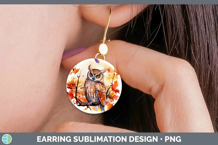 Autumn Watercolor Owl Round Earrings Sublimation Earrings De