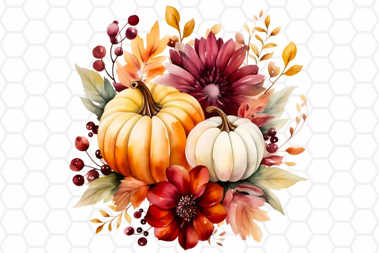 Autumn Watercolor Pumpkin Clipart, Sublimation PNG
