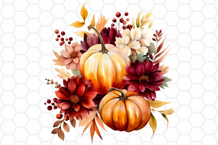 Autumn Watercolor Pumpkin Clipart, Sublimation PNG