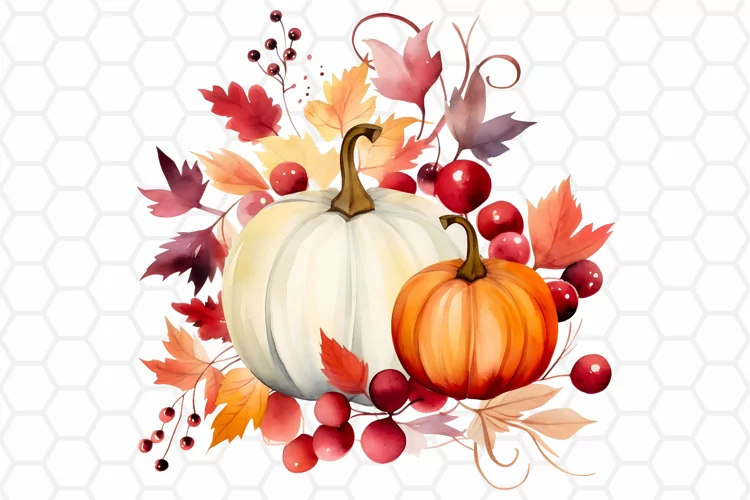 Autumn Watercolor Pumpkin Clipart, Sublimation PNG