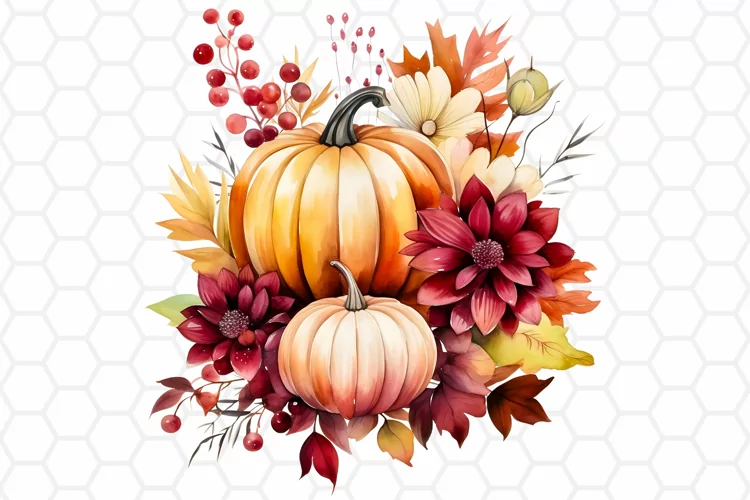 Autumn Watercolor Pumpkin Clipart, Sublimation PNG