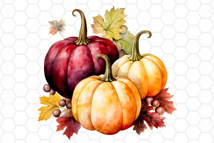 Autumn Watercolor Pumpkin Clipart, Sublimation PNG