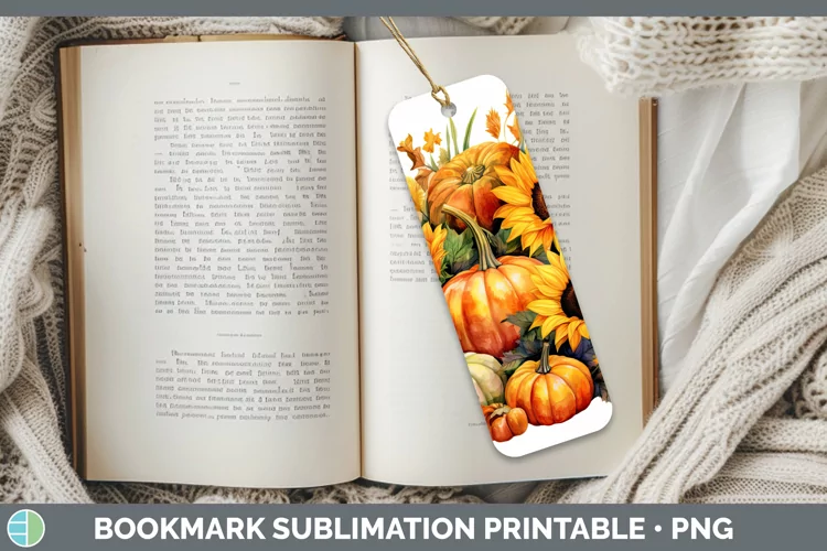 Autumn Watercolor Pumpkins Bookmark Sublimation Printable De