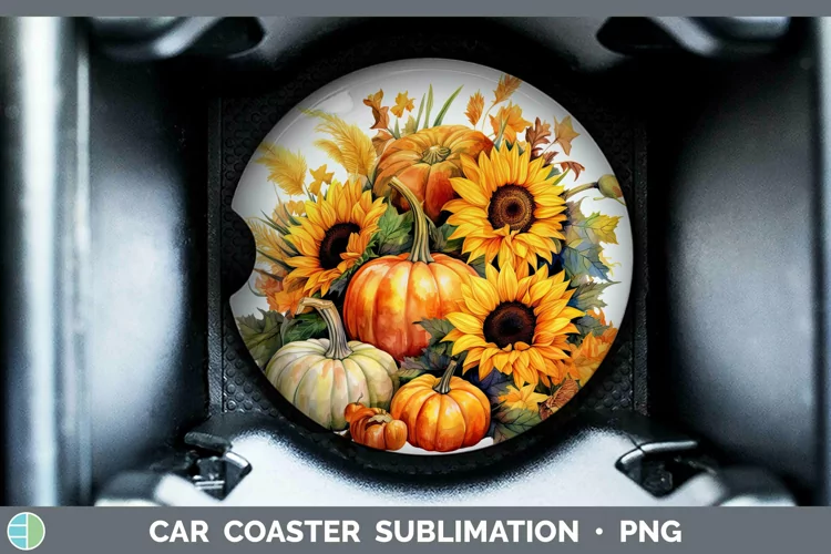 Autumn Watercolor Pumpkins Car Coaster Sublimation Coaster D