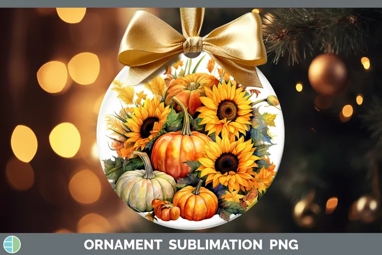 Autumn Watercolor Pumpkins Ornament Sublimation Bauble Desig