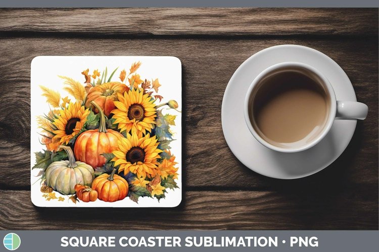 Autumn Watercolor Pumpkins Square Coaster Sublimation Coaste