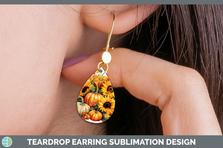 Autumn Watercolor Pumpkins Teardrop Earrings Sublimation Ear