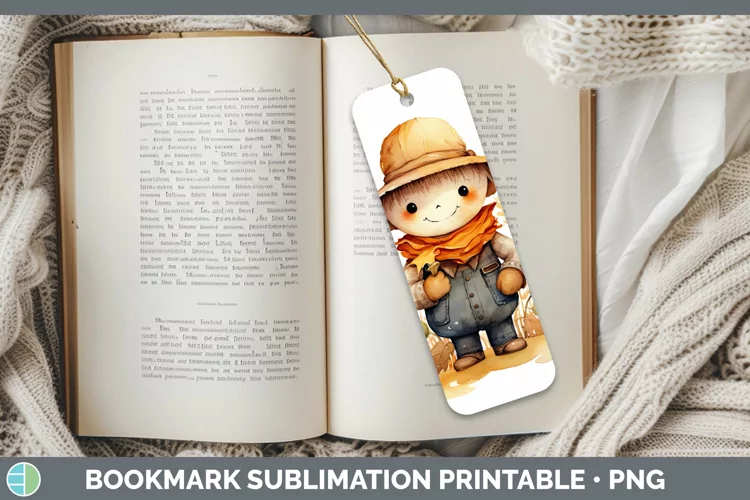 Autumn Watercolor Scarecrow Bookmark Sublimation Printable D