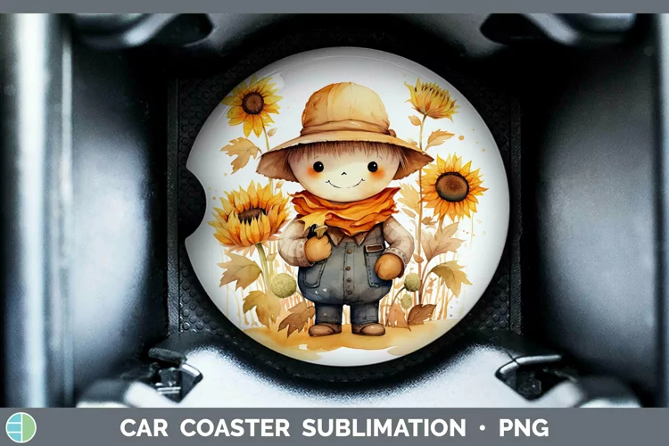 Autumn Watercolor Scarecrow Car Coaster Sublimation Coaster