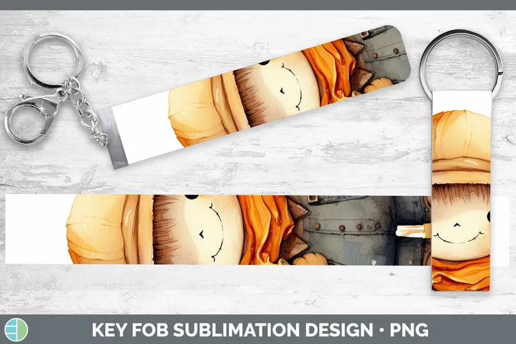 Autumn Watercolor Scarecrow Key Fob Sublimation Wristlet Des