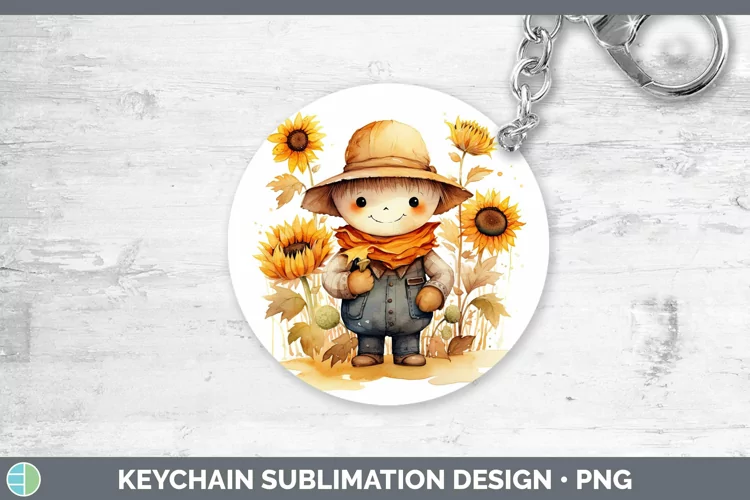 Autumn Watercolor Scarecrow Keychain Sublimation Keyring Des