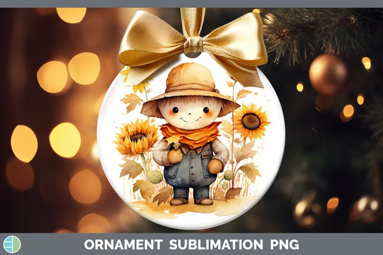 Autumn Watercolor Scarecrow Ornament Sublimation Bauble Desi