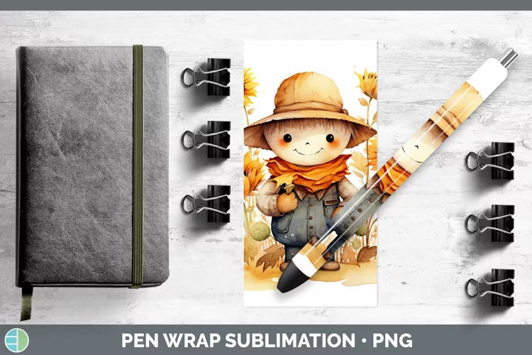 Autumn Watercolor Scarecrow Pen Wrap Sublimation Epoxy Pen D