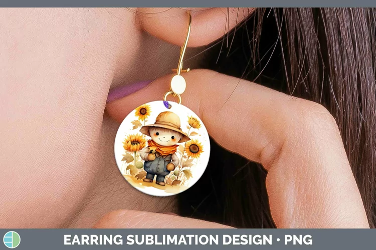 Autumn Watercolor Scarecrow Round Earrings Sublimation Earri