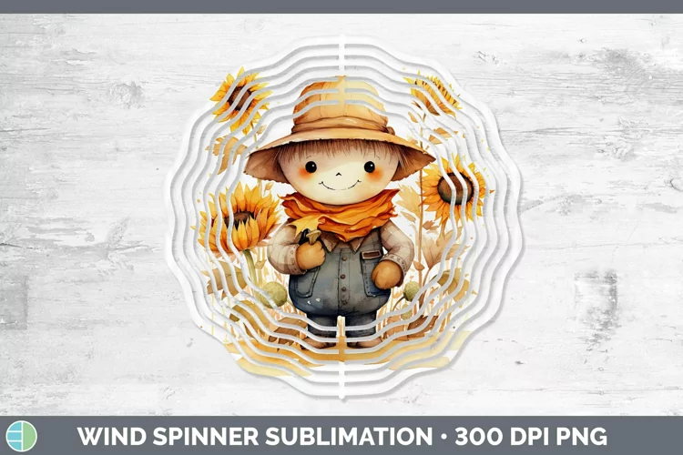 Autumn Watercolor Scarecrow Wind Spinner Sublimation Spinner