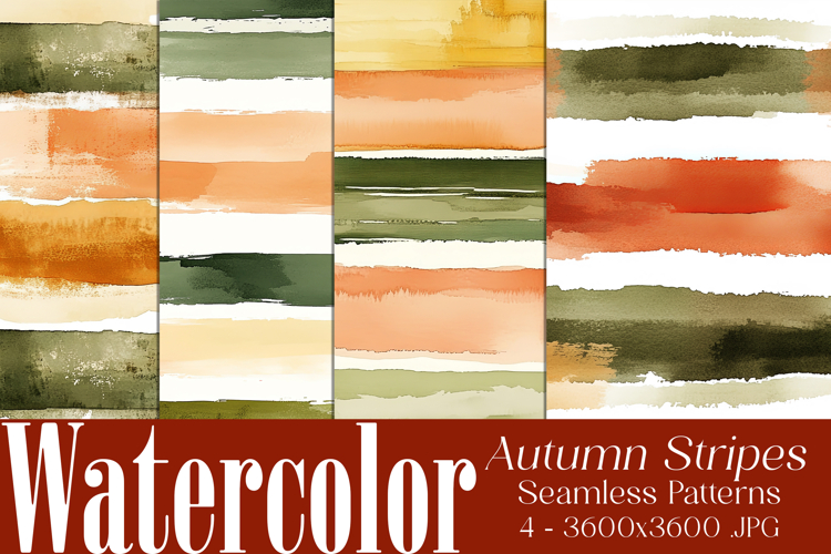 Autumn Seamless Patterns, Fall Watercolor Stripes Patterns 3