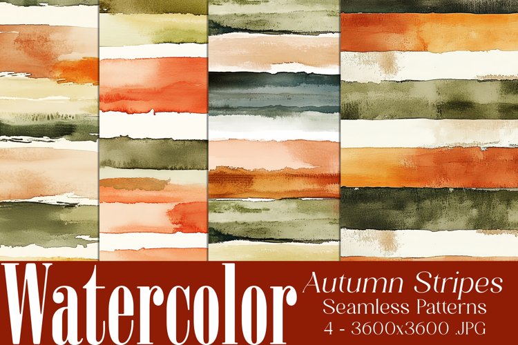 Autumn Seamless Patterns, Fall Watercolor Stripes Patterns 4